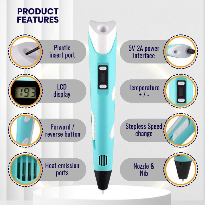 3D Doodle Pen with Filament Refill - LCD 3D Drawing Pen with 12 Colors PLA Filament USB Charging 2