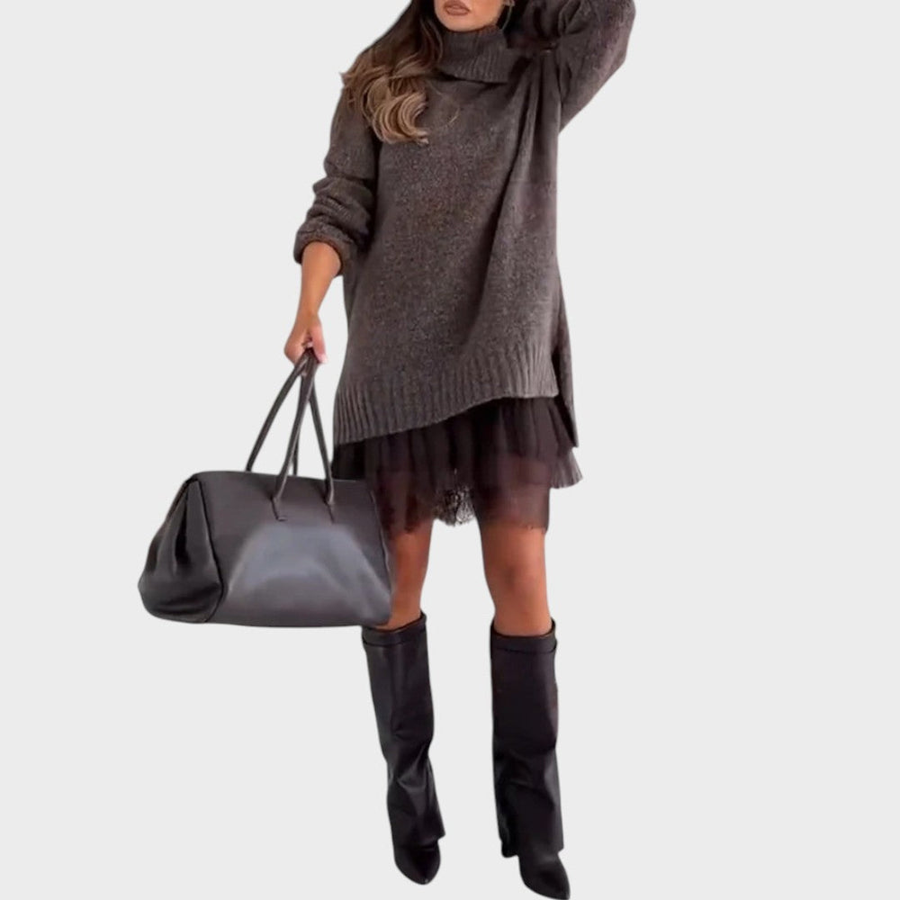 Aurora Collection | Sweater Dress Women with Oversized Turtleneck – Elegant Layered Look for Cozy Days 1
