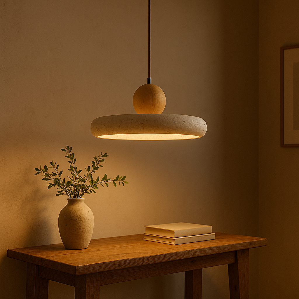 Aurvra | Travertine-Inspired Modern Wood Pendant Light 2