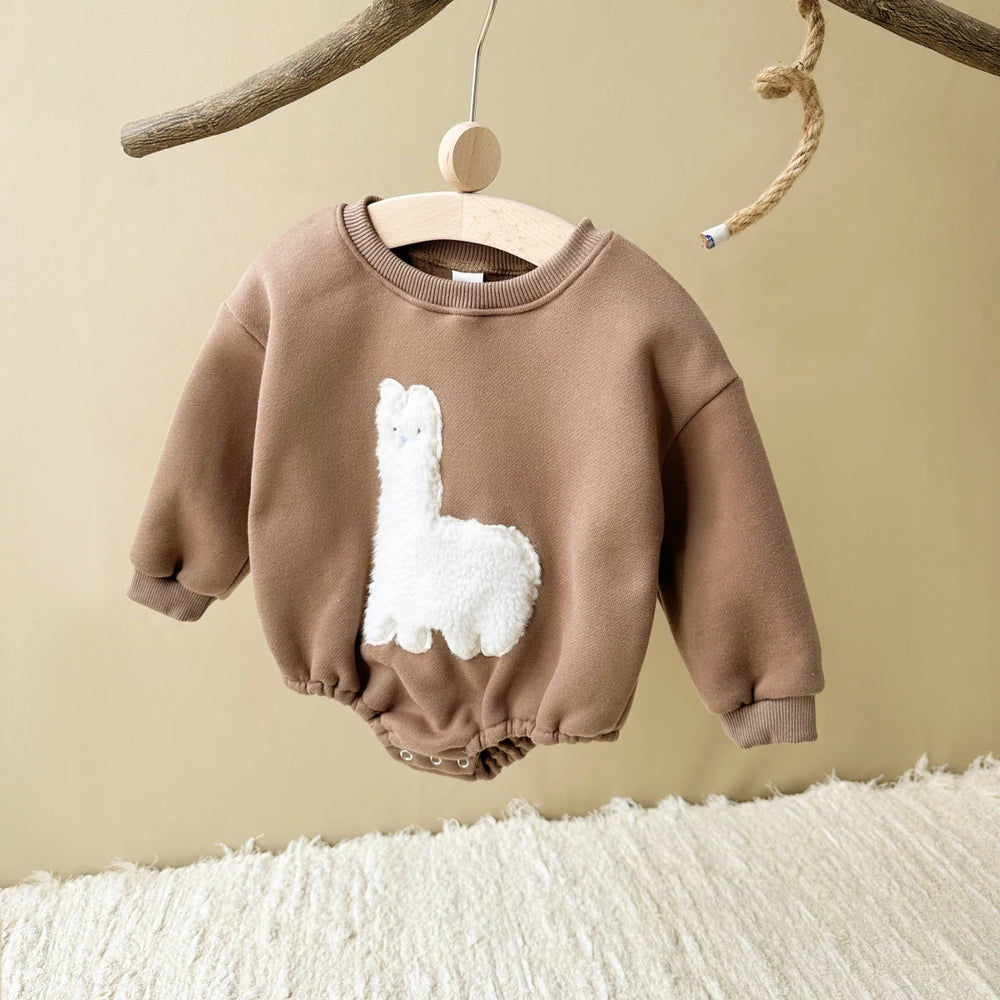 Baby Bodysuit Romper Lama Print Soft Cotton Beige Brown 0-1.5 Years 0