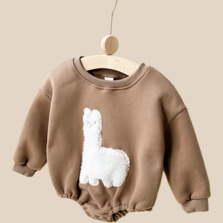 Baby Bodysuit Romper Lama Print Soft Cotton Beige Brown 0-1.5 Years 1