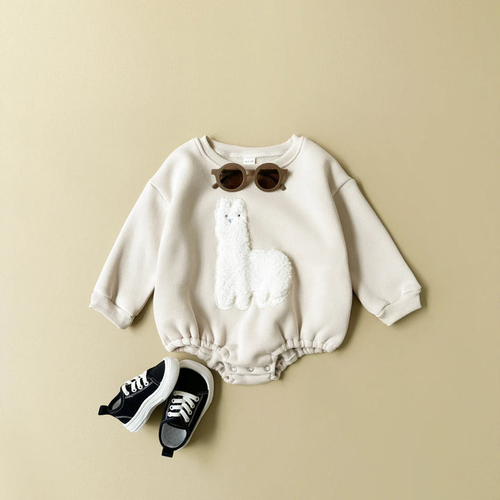 Baby Bodysuit Romper Lama Print Soft Cotton Beige Brown 0-1.5 Years 2