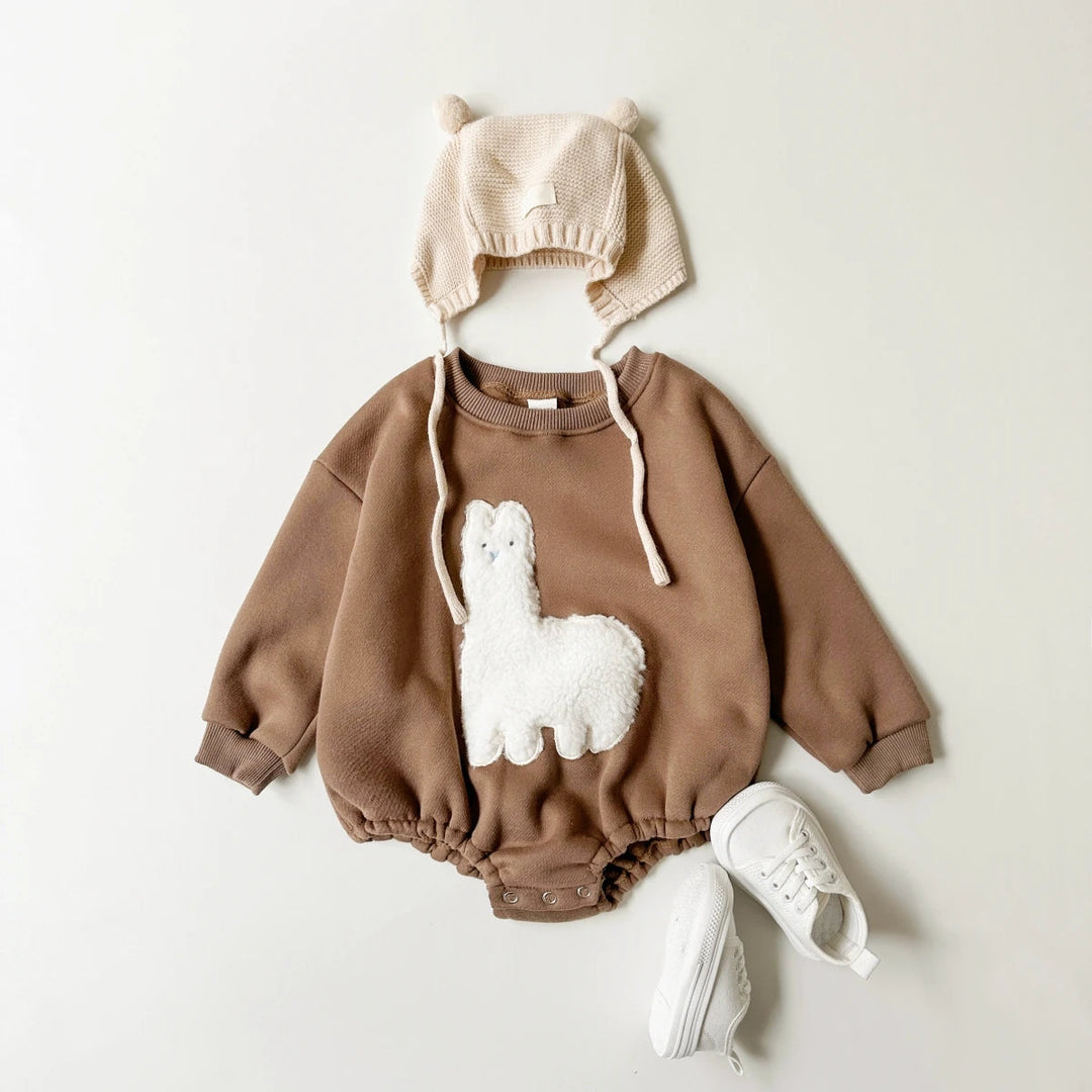 Baby Bodysuit Romper Lama Print Soft Cotton Beige Brown 0-1.5 Years 3
