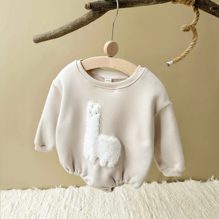 Baby Bodysuit Romper Lama Print Soft Cotton Beige Brown 0-1.5 Years 4