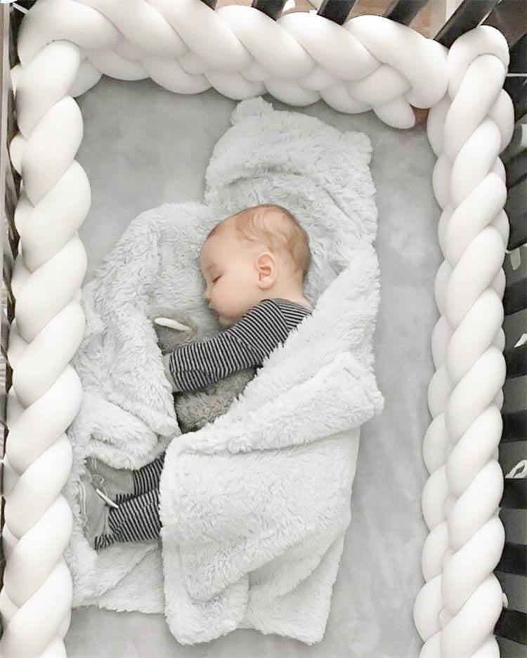 Baby Bumper Ademend Katoenmix Veilig Stijlvol 200-400 cm Naturel Zand Oudroze Grijsblauw Saliegroen 2