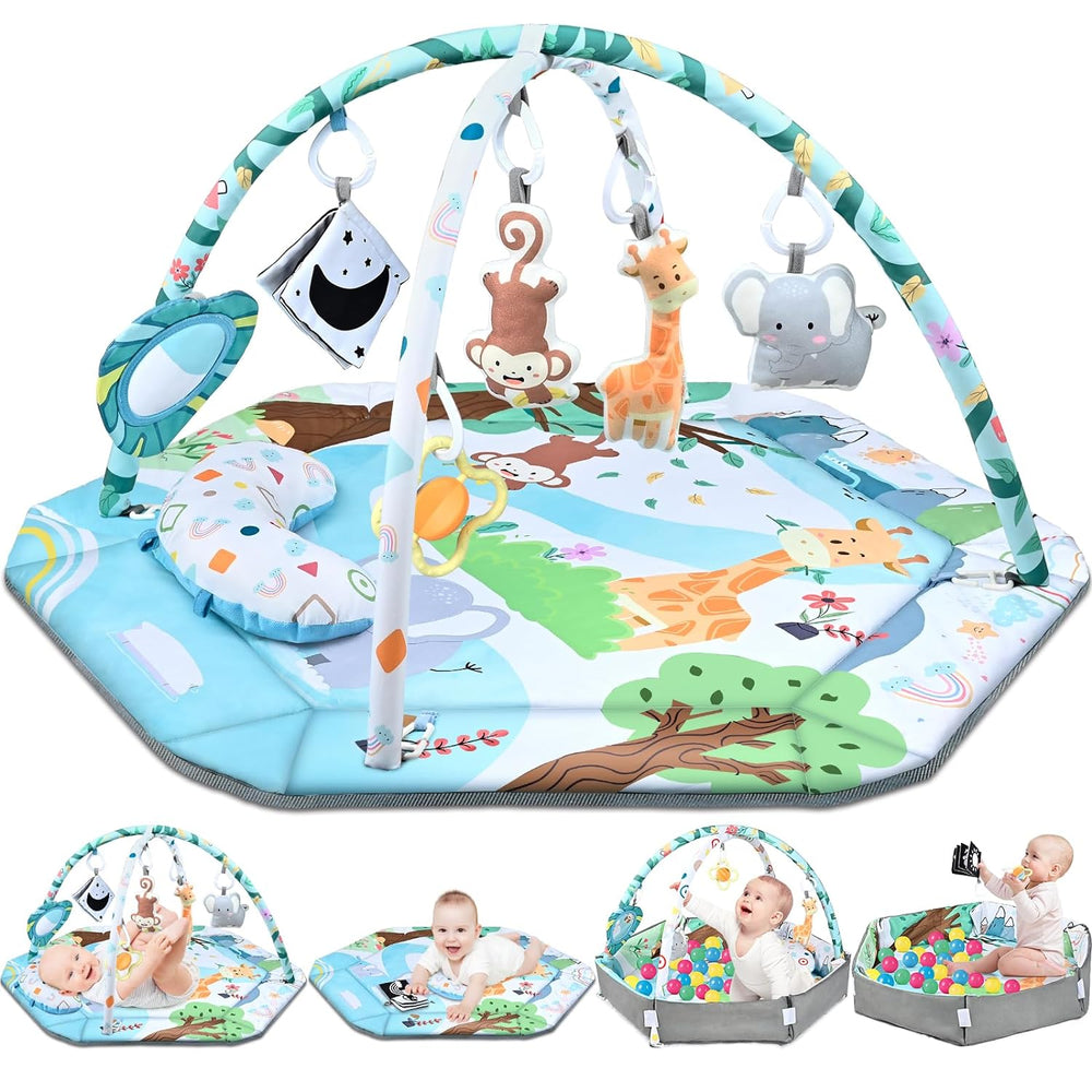 Baby Play Mat 8-in-1 Multifunctional with Detachable Sensory Toys Soft Washable Textile 2