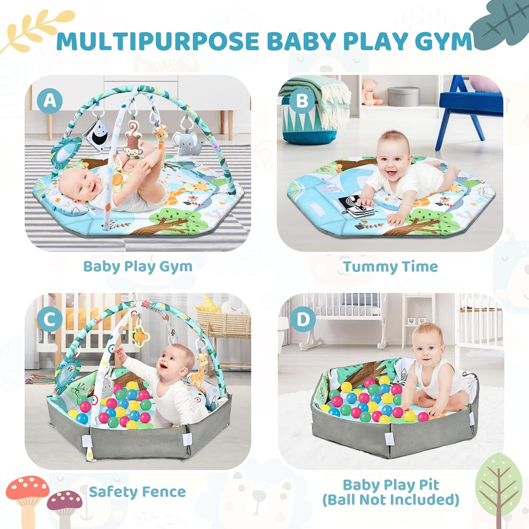 Baby Playmat 8-in-1 Multifunctional Soft Breathable Fabric with 6 Removable Toys 4