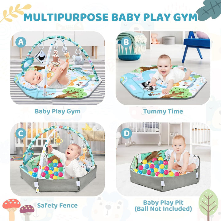 Baby Playmat 8-in-1 Multifunctional Soft Breathable Fabric with 6 Removable Toys 4