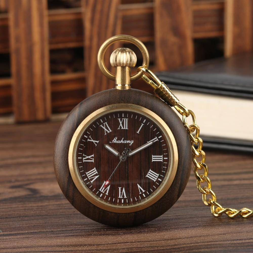 BambooElegance | Stylish Natural Wooden Pocket Watch with Chain for Men 1