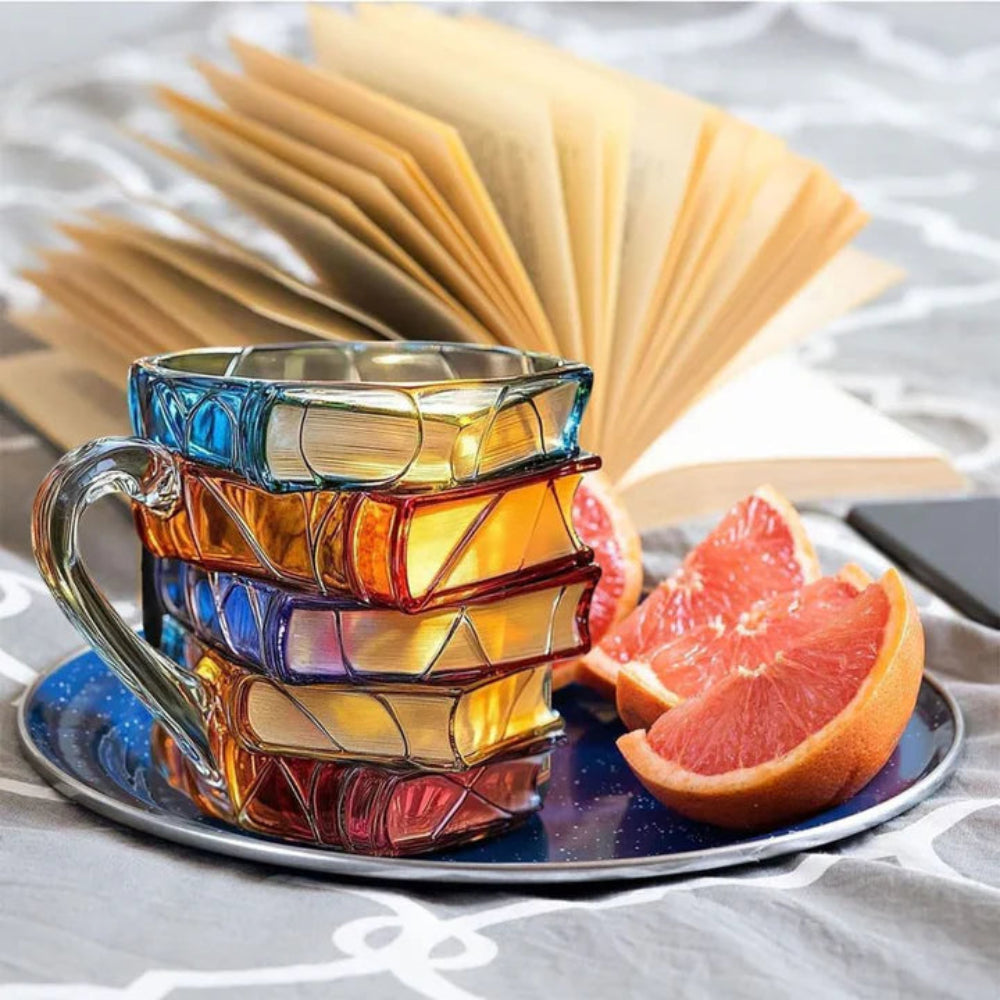 BiblioBrew | Glass Coffee Mug with Book Spine Design – Perfect for Literature Lovers 2