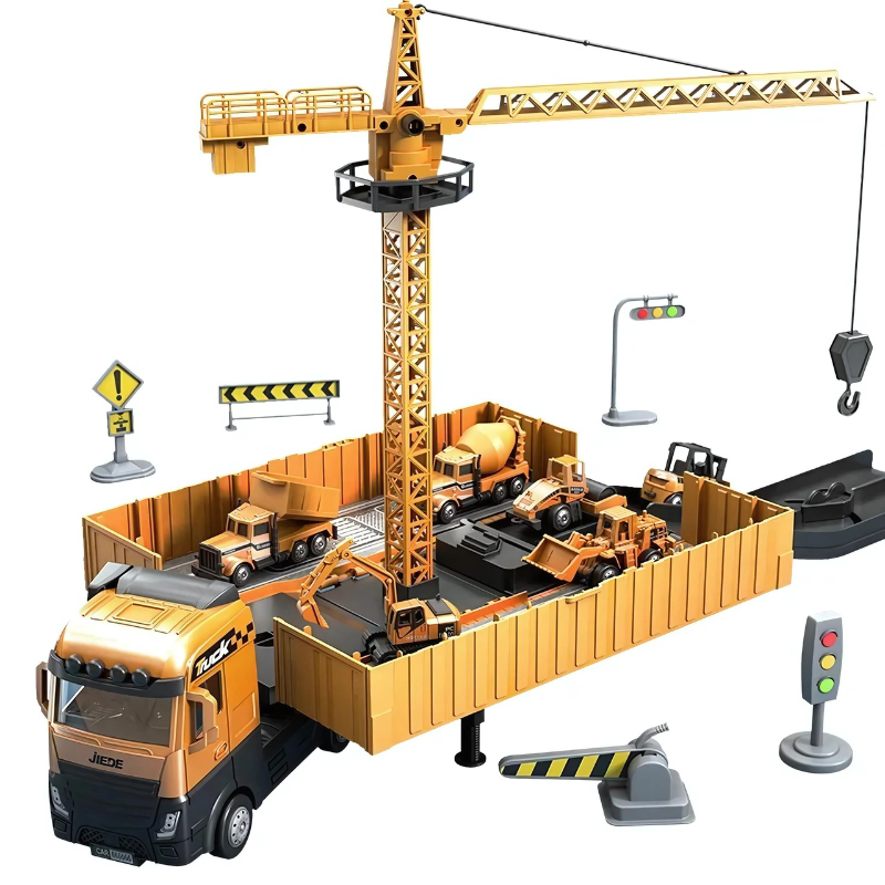 Bouwtruck Speelgoed 2-in-1 – Transformeerbare Truck met Licht & Geluid + Mini-Voertuigen – Educatief Cadeau voor Kinderen 3-5 Jaar 0