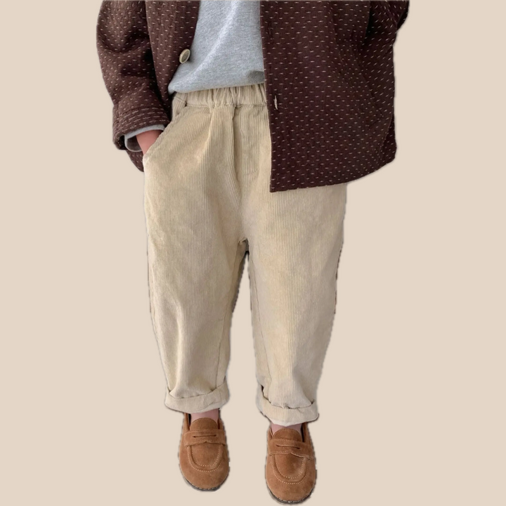 Boys Sweatpants and Joggers, Comfortable Elastic Ribbed Pants for Ages 0-7 Years - Beige/Brown 1