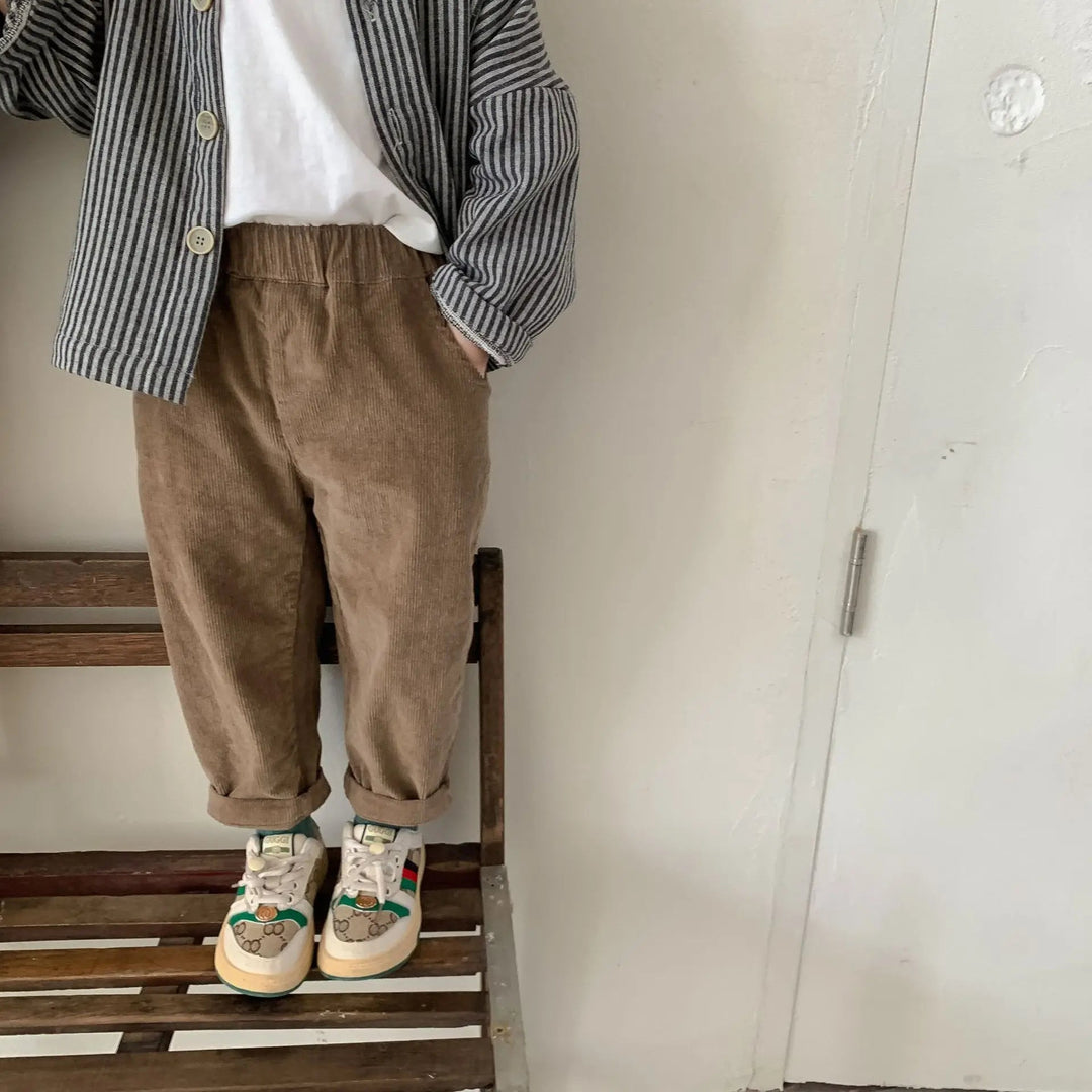 Boys Sweatpants and Joggers, Comfortable Elastic Ribbed Pants for Ages 0-7 Years - Beige/Brown 3