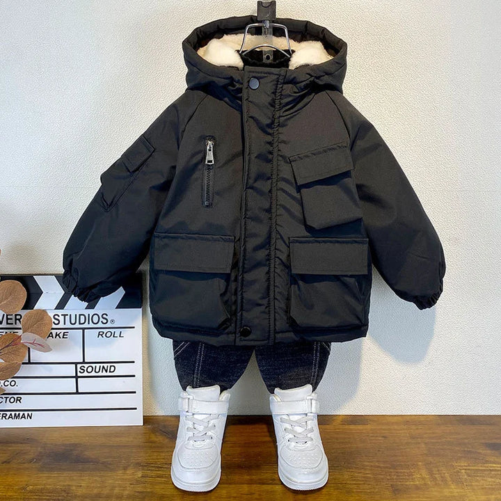 Boys Winter Jacket Hooded Thick Cotton Coats Warm Outerwear for Kids 1