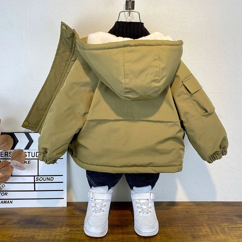 Boys Winter Jacket Hooded Thick Cotton Coats Warm Outerwear for Kids 3