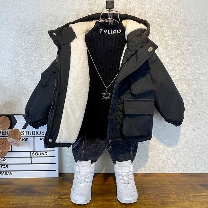 Boys Winter Jacket Hooded Thick Cotton Coats Warm Outerwear for Kids 8