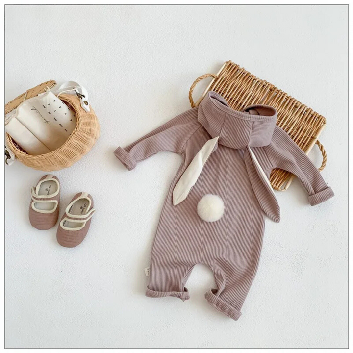 BunnySnug™ – Ribbed Romper with Rabbit Tail – Unisex Baby Outfit 1