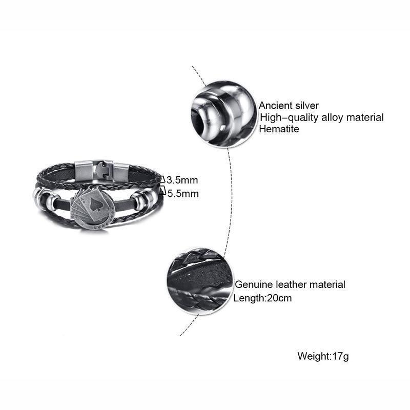 CardinalLeather | Stylish Vintage Men's Leather Bracelet with Poker Design 1