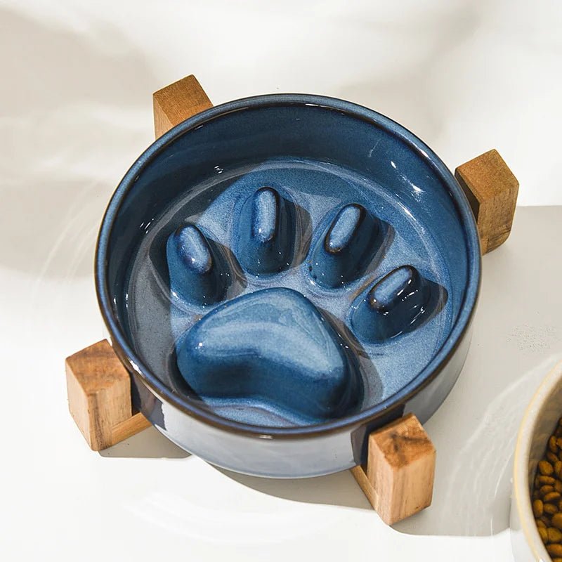 Ceramic Anti-Gobble Pet Bowl with Wooden Stand – Ergonomic Design for Cats and Small Dogs 6