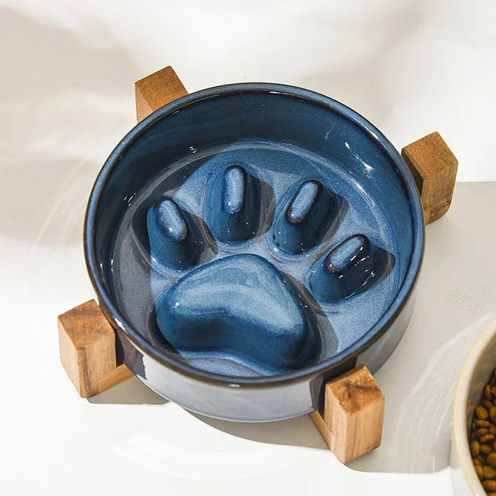Ceramic Anti-Gobble Pet Bowl with Wooden Stand – Ergonomic Design for Cats and Small Dogs 6