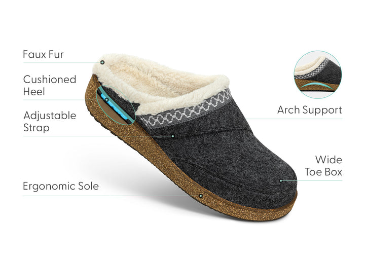 CharcoalBlend | Cozy Adjustable Womens Slippers with Faux Fur Lining 2