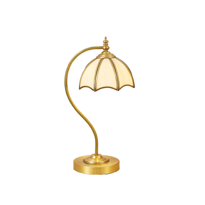 ChicBreeze – Brass and Glass Table Lamp with Umbrella Design 0