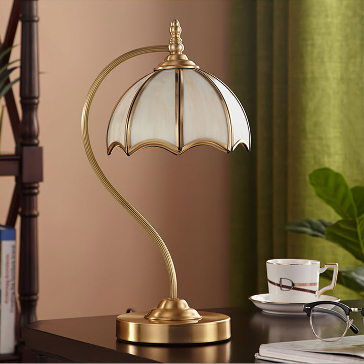 ChicBreeze – Brass and Glass Table Lamp with Umbrella Design 2