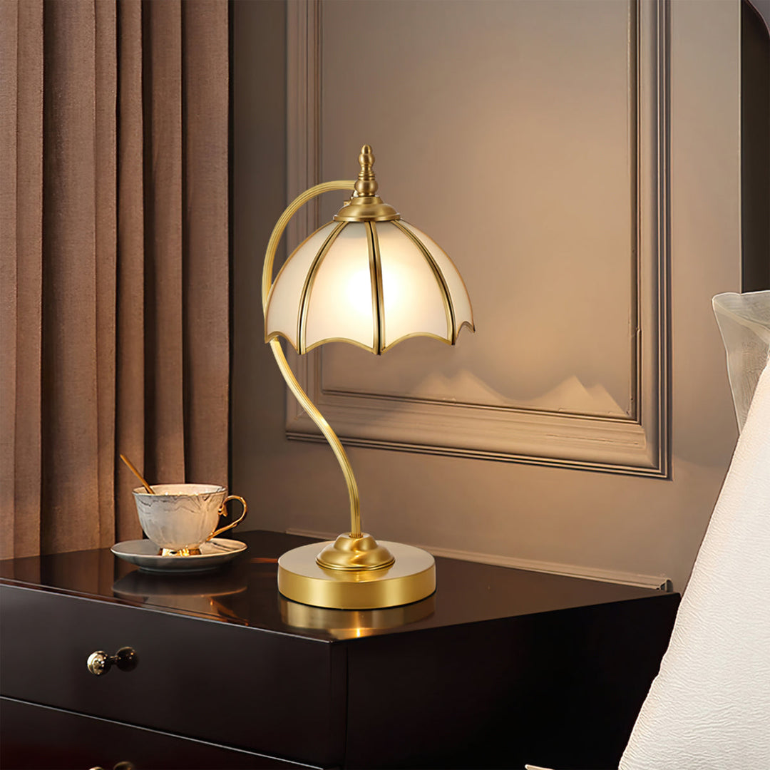 ChicBreeze – Brass and Glass Table Lamp with Umbrella Design 3