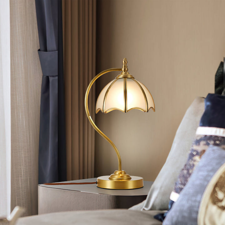 ChicBreeze – Brass and Glass Table Lamp with Umbrella Design 4