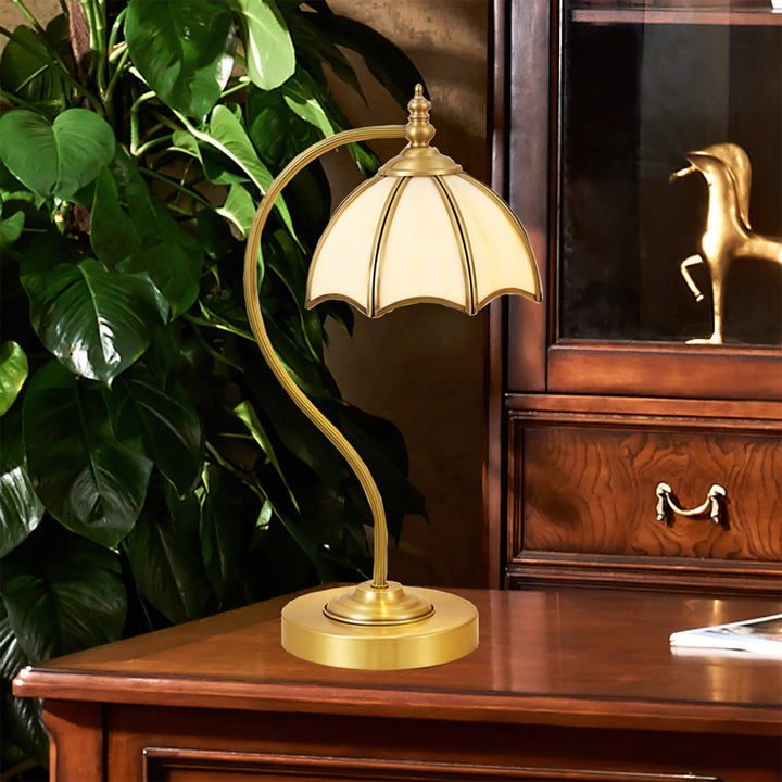 ChicBreeze – Brass and Glass Table Lamp with Umbrella Design 6