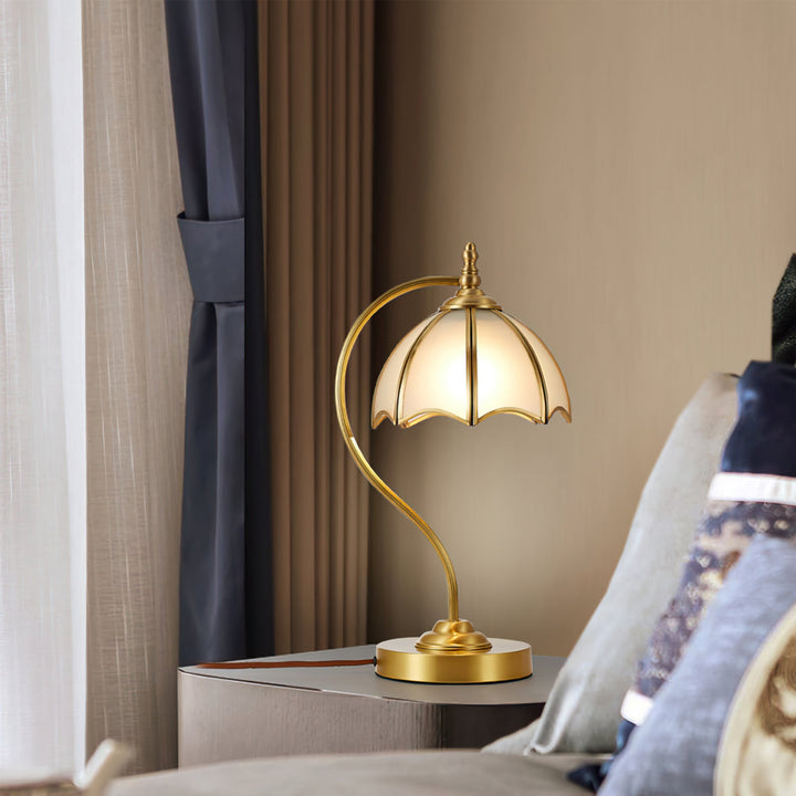 ChicBreeze – Brass and Glass Table Lamp with Umbrella Design 7