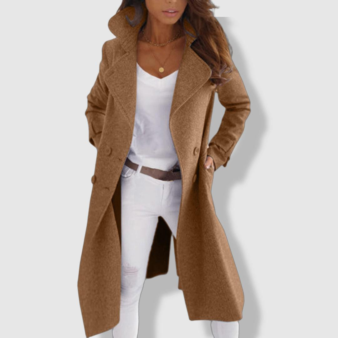 Chic Women’s Longline Wool Trench Coat – Double-Breasted Winter Jacket with Wide Lapel Design 1