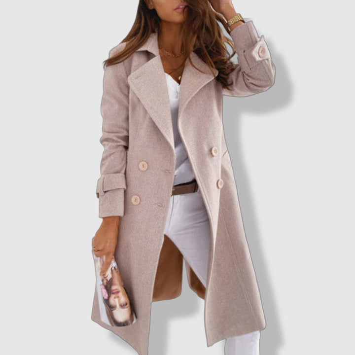 Chic Women’s Longline Wool Trench Coat – Double-Breasted Winter Jacket with Wide Lapel Design 3