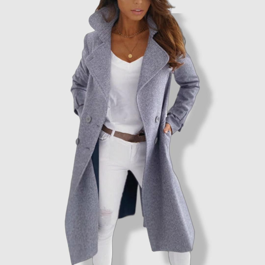 Chic Women’s Longline Wool Trench Coat – Double-Breasted Winter Jacket with Wide Lapel Design 4