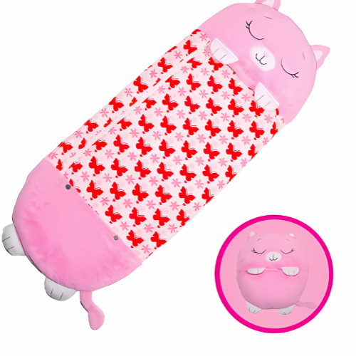 Children’s 2-in-1 Sleeping Bag Pillow Cartoon Design Cotton Fleece Cozy Travel 0