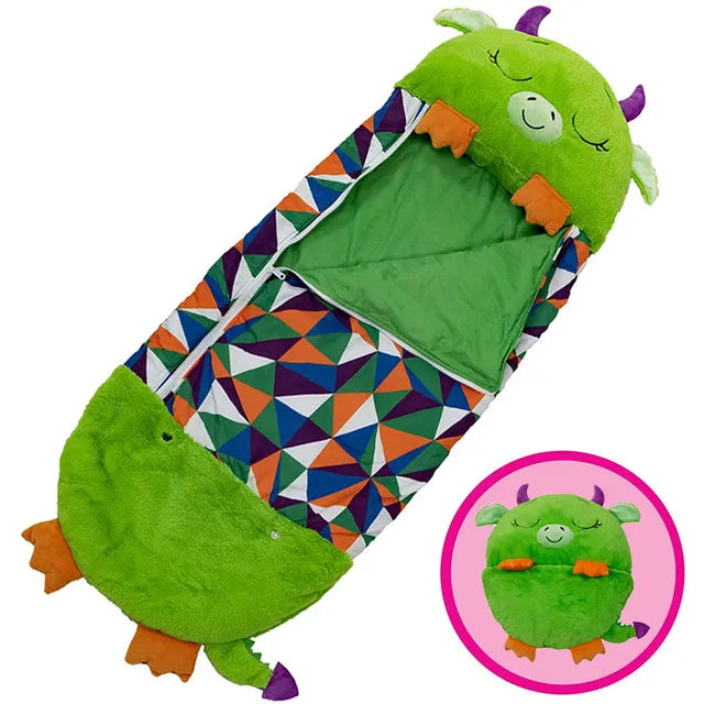 Children’s 2-in-1 Sleeping Bag Pillow Cartoon Design Cotton Fleece Cozy Travel 5