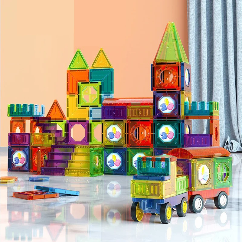 Children’s Magnetic Building Blocks Set 69-Piece LED Educational Plastic Toy 1