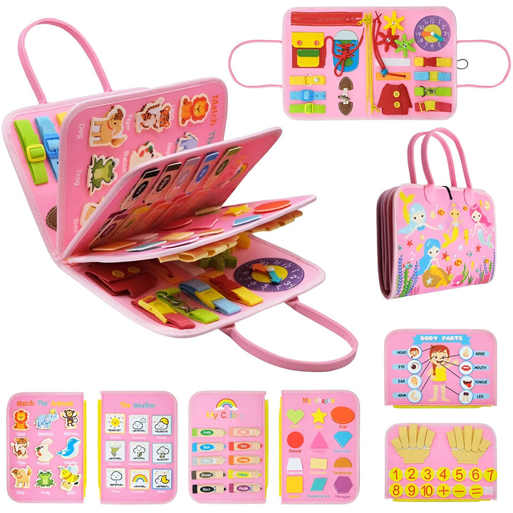 Children’s Montessori Book Interactive Learning Activities Zippers Laces Buttons Soft Fabric 7