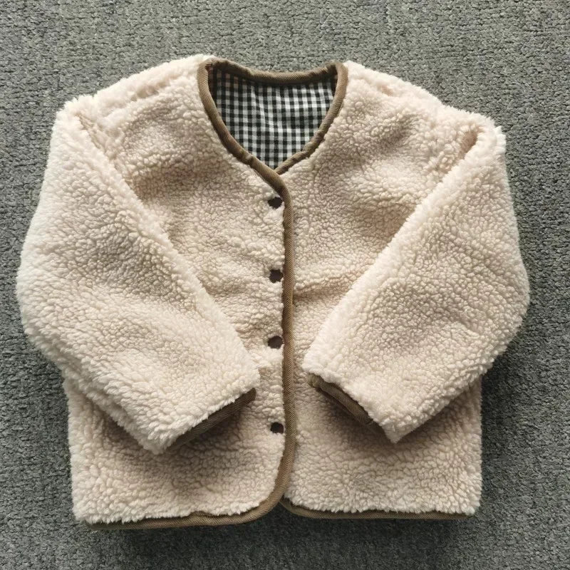 Children’s Reversible Jacket Plaid Plush Warm Autumn Winter Outerwear 1