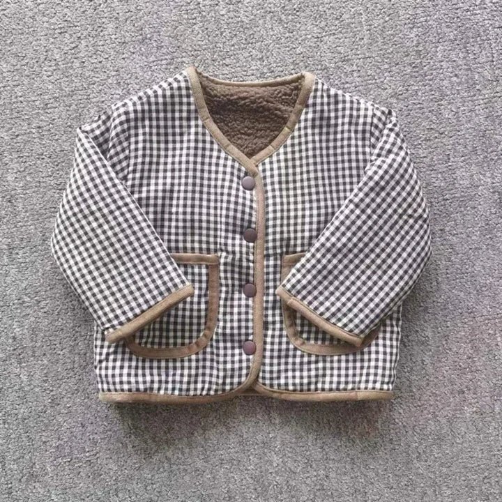 Children’s Reversible Jacket Plaid Plush Warm Autumn Winter Outerwear 3