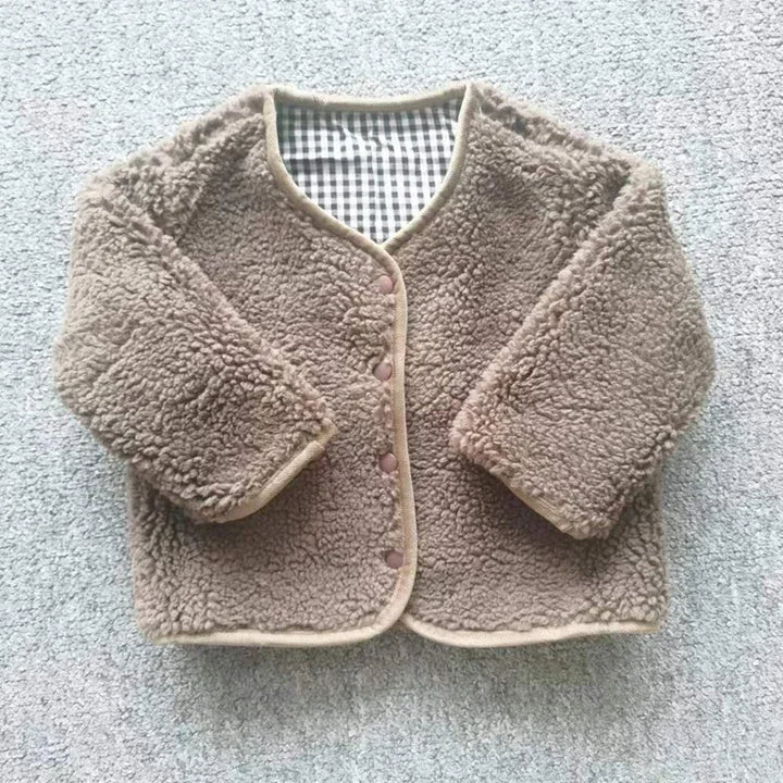 Children’s Reversible Jacket Plaid Plush Warm Autumn Winter Outerwear 4