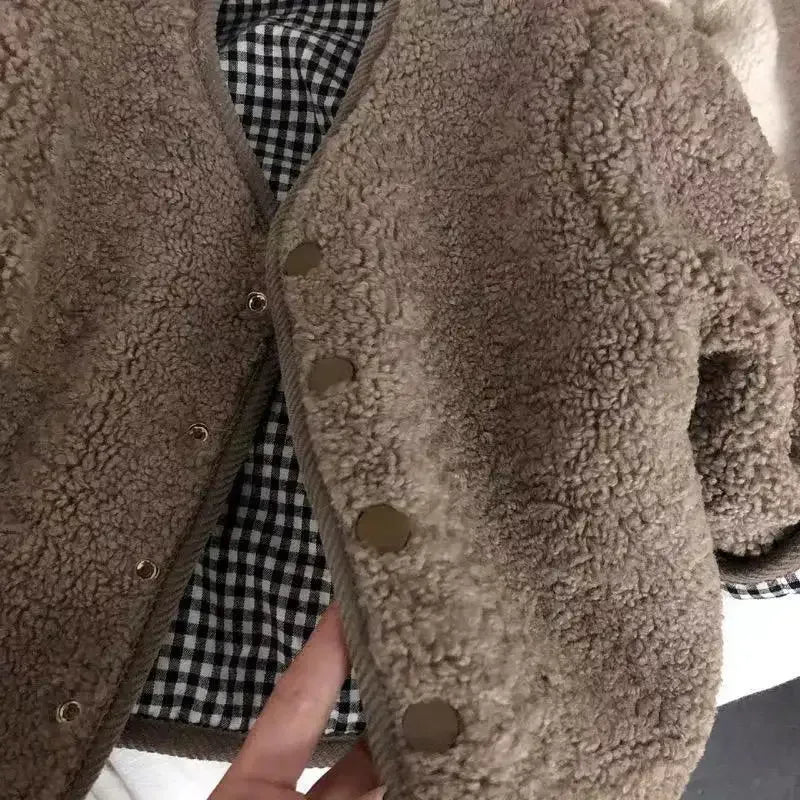 Children’s Reversible Jacket Plaid Plush Warm Autumn Winter Outerwear 5
