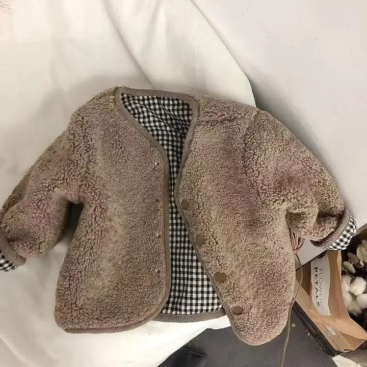 Children’s Reversible Jacket Plaid Plush Warm Autumn Winter Outerwear 6