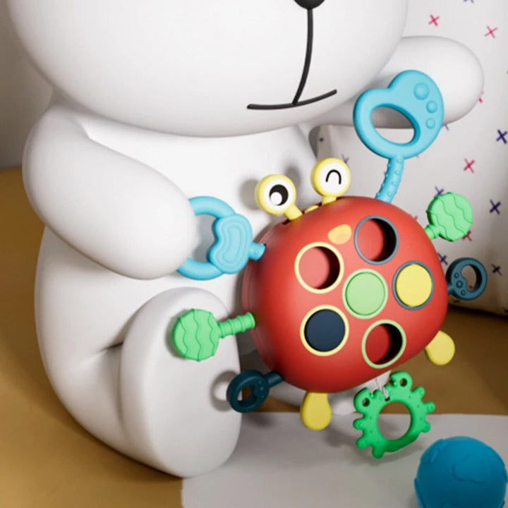 CleverCrawl – Silicone crab toy with looped pull strings and molded pressure points 2