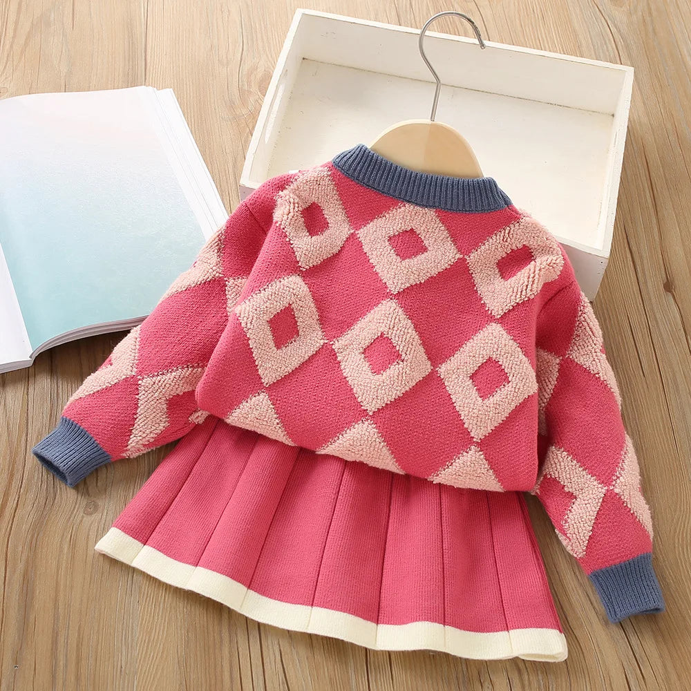 Dames Vintage Gebreide Pullover en Rok Warm Materiaal 0