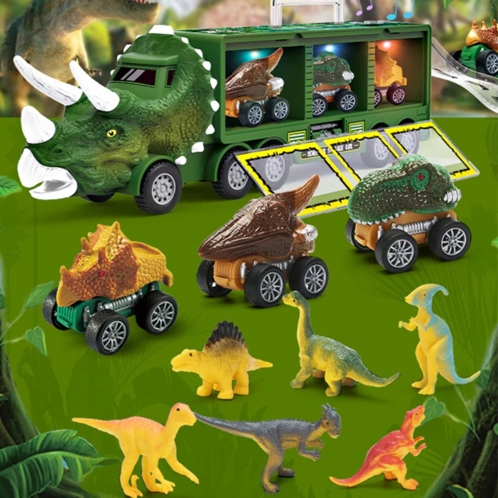 DinoHaul – Dinosaur transport truck toy with mini cars and sound effects 2
