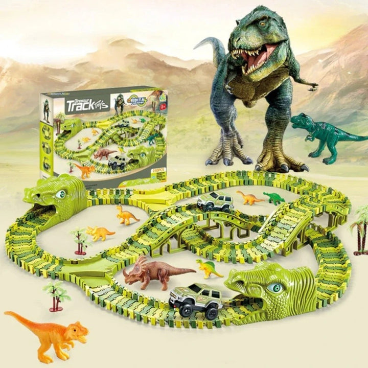 DinoRail - Dinosaur train track playset with clickable track blocks and prehistoric adventure design 0