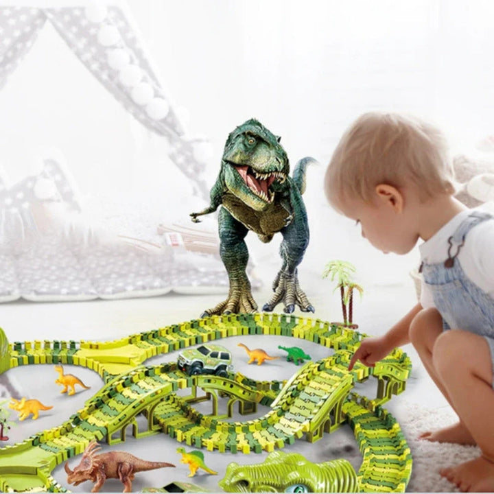 DinoRail - Dinosaur train track playset with clickable track blocks and prehistoric adventure design 1