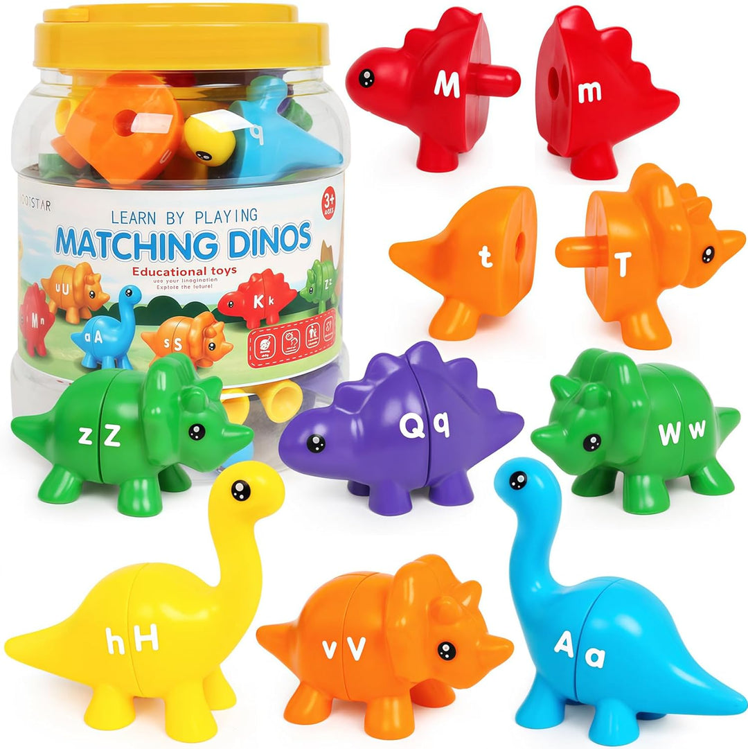 Educatief Dino Spel voor Kinderen - Verbeter Fijne Motoriek en Kleur- en Letterherkenning - 13 Dinosaurussen en Plastic Pot 0