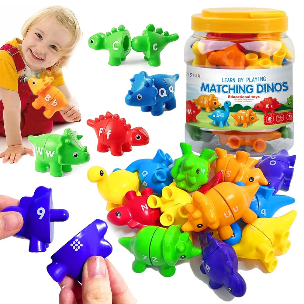 Educatief Dino Spel voor Kinderen - Verbeter Fijne Motoriek en Kleur- en Letterherkenning - 13 Dinosaurussen en Plastic Pot 1